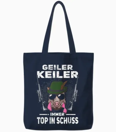 T-Shirt with Text "geiler Keiler Immer Top in Schuss Hunter Wild Boar Hunting", Green, S Tote Bags - Navy