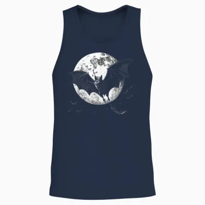 Gothic Bat Full Moon Halloween Horror Vampire Goth Girl T-Shirt, Black Unisex Tank Top - Navy