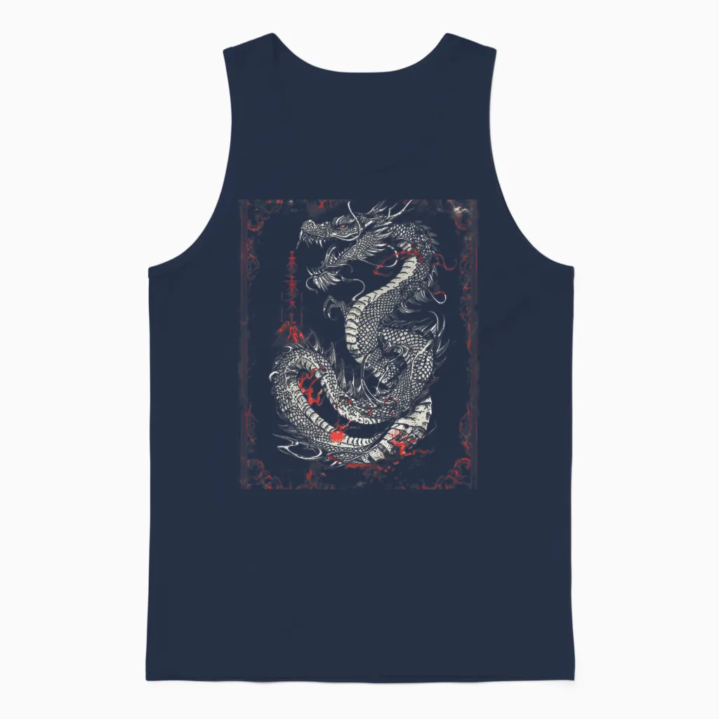 Gotische Drachen-Tattoo-Kunst Im Gothic-Stil, Asiatische Fantasie Unisex Tank Top in Navy