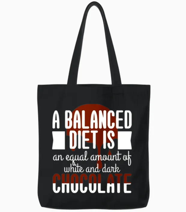 White Dark Chocolate Balanced Diet Tote Bags in Black