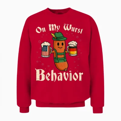 Oktoberfest on My Wurst Behavior Funny German Men Women Unisex Sweatshirt - Red