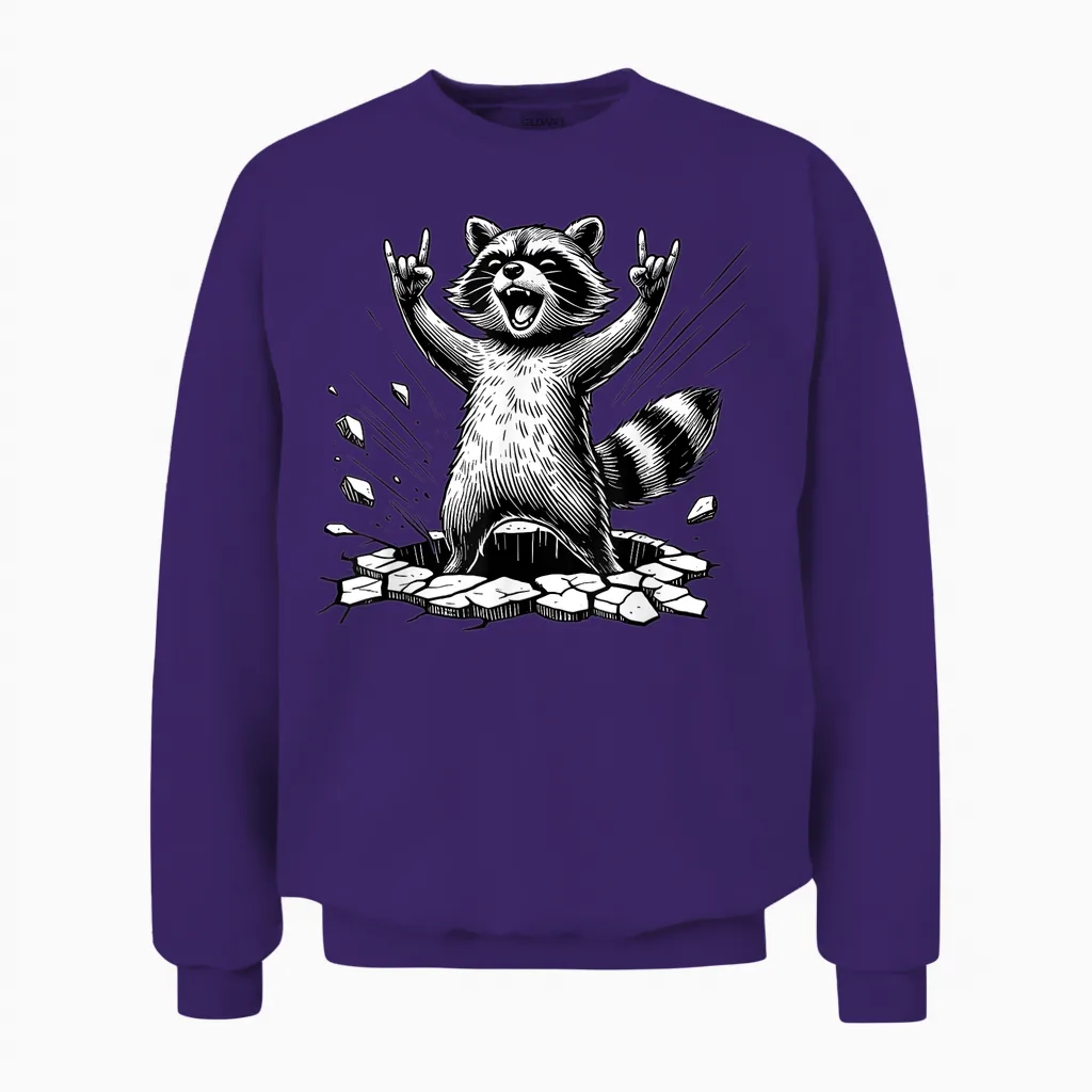 Rocking Raccoon Music Rock Cool Devil Horns Greetings Devil Unisex Sweatshirt in Purple