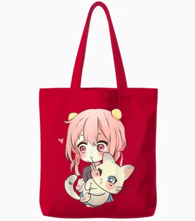 Anime and Cats Lover for Teen Manga Kawaii Graphic Otaku Tote Bags - Red