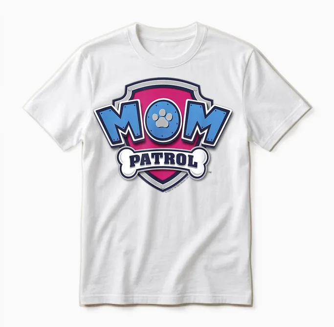 Paw Patrol Mother's Day Mom Patrol Badge Unisex T-Shirt in White