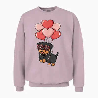Funny Womens Valentines Day Heart Balloons Rottweiler Lover Unisex Sweatshirt - Light Pink