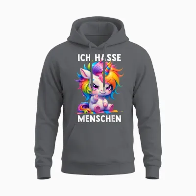 Misantroph T-Shirt with German Text "ich Hasse Menschen" (german Language), Black Unisex Hoodie - Charcoal