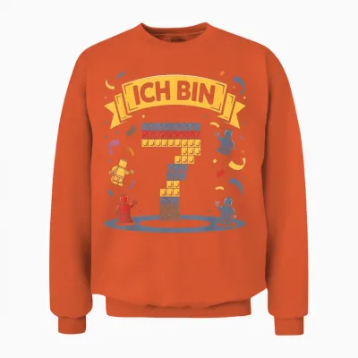 T-Shirt with German Text "ich Bin 7 Bausteine 7th Birthday" Boys Girls Birthday Unisex Sweatshirt - Orange