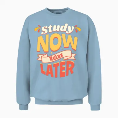 Study Now Relax Later Motivational Quote Unisex Sweatshirt - Light Blue