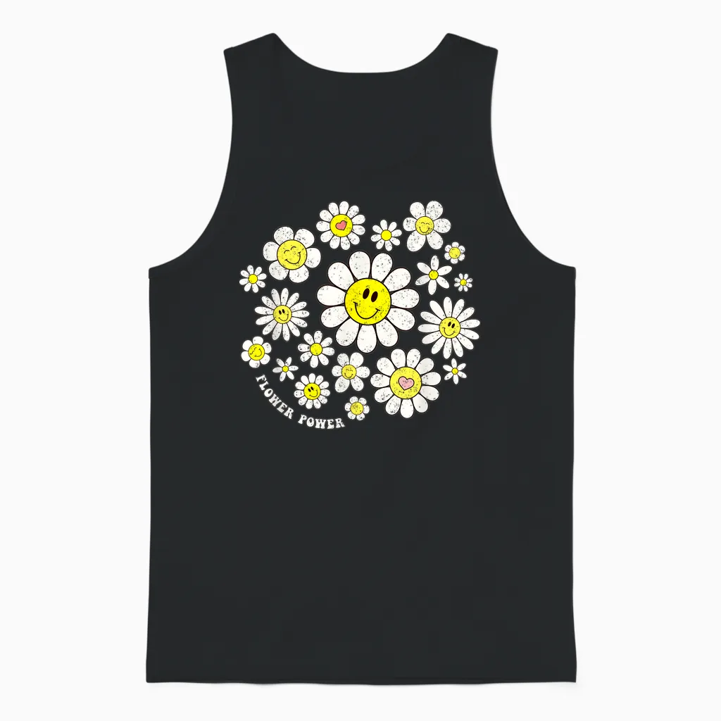 Flower Power Süßes Lächeln, Gesichtsblume, Happy Face, Blumen, Mädchen Unisex Tank Top in Black