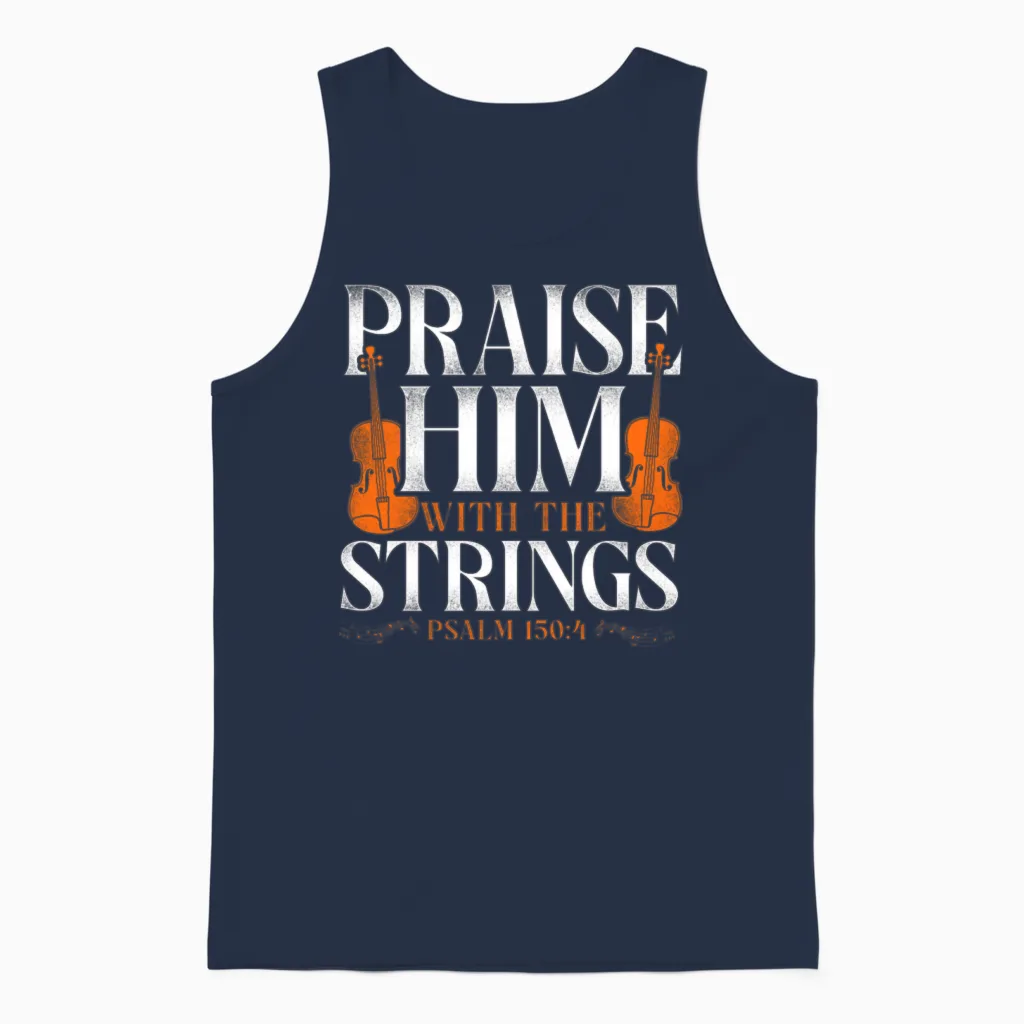 Violin Violinist Bible Quote Faith Unisex Tank Top in Navy