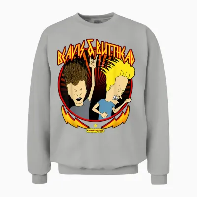 Beavis and Butt-Head Metal Colors Rock Out Graphic Unisex Sweatshirt - Ash