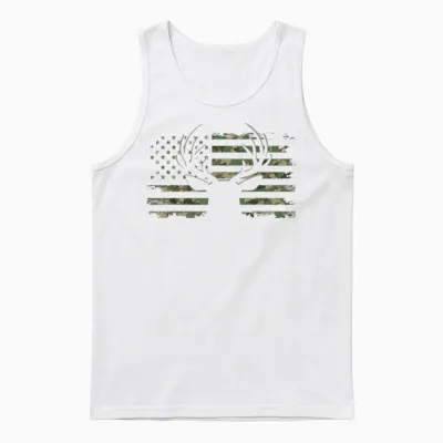 American Flag Camouflage Outdoor Antlers Deer T-Shirt Small Unisex Tank Top - White