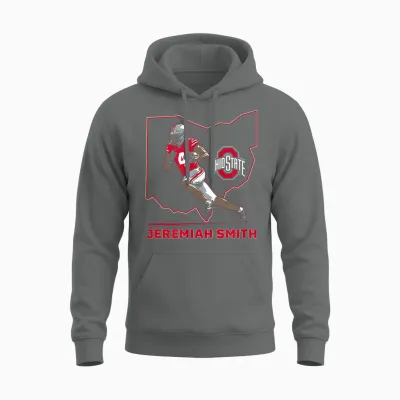Ohio State Football: Jeremiah Smith State Star Unisex Hoodie - Graphite Heather