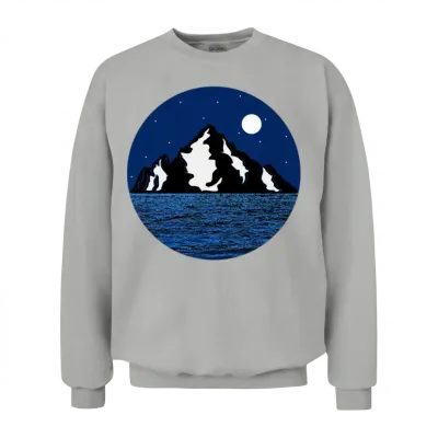Mountain at Night and Ocean Landscape Unisex Sweatshirt - Ash