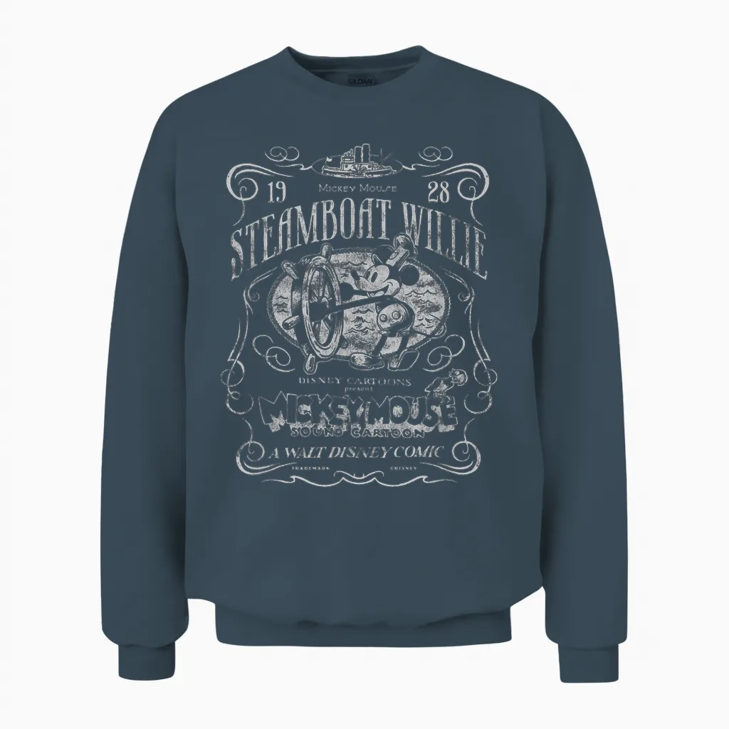 Disney 100 Mickey Mouse Steamboat Willie Poster Homage D100 Unisex Sweatshirt in Dark Heather