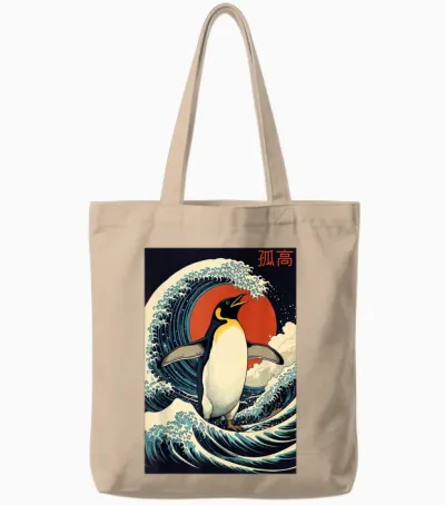 Alone Pinguin Japanische Kunst Lustige Grafik Für Frauen Und Männer Tote Bags - Natural