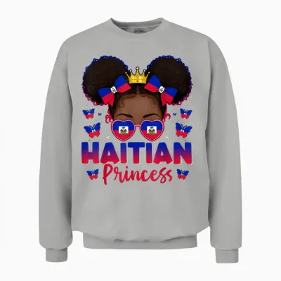 Haitian Princess Haiti Flag Afro Haitienne for Girls Unisex Sweatshirt - Ash