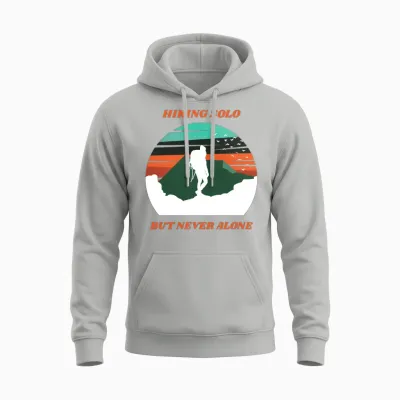 Hiking Solo but Never Alone Unisex Hoodie - Ash