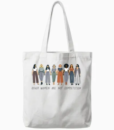 Feminism Saying Feminist Other Women Are Not Competition T-Shirt, Gray, S Tote Bags - White