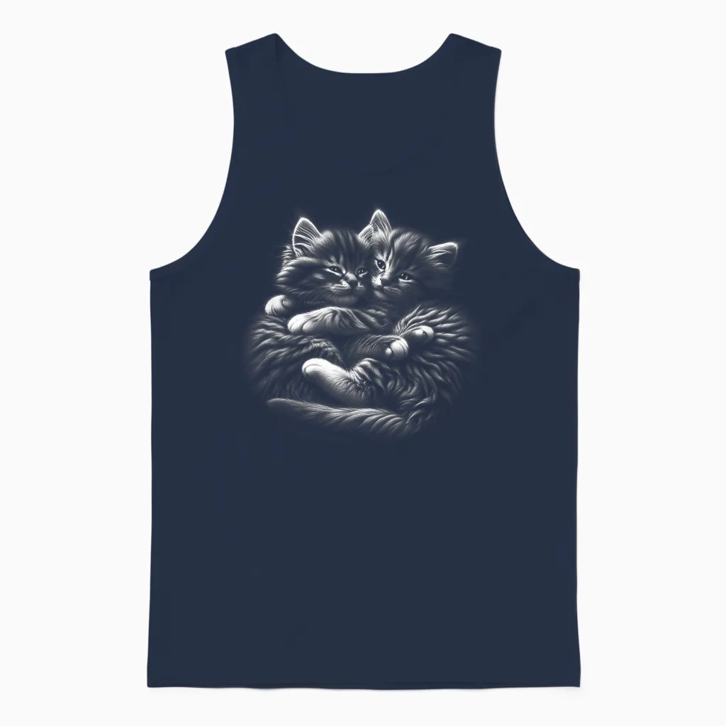 Myanimal - Your Favourite Animal Wear: Süße Umarmende Kätzchen Im Photorealistischen Zeichenstil T-Shirt Für Katzenliebhaber, Alle Altersgruppen - Unisex Erwachsene - Schwarz - S Unisex Tank Top in Navy