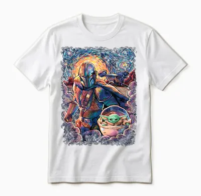 Star Wars the Mandalorian & the Child Starry Night Style Unisex T-Shirt - White