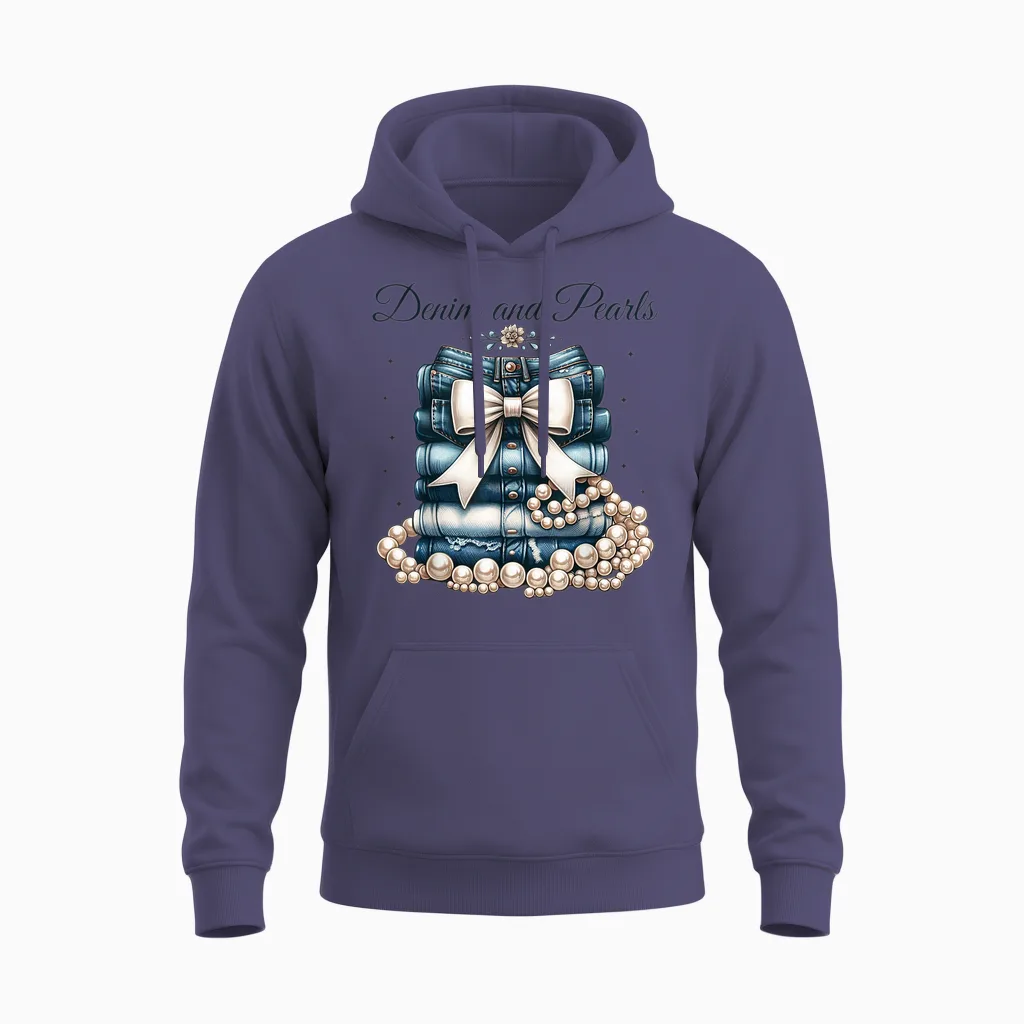 Pearls & Denim 2025 Outfit for Stylish Women Unisex Hoodie in Heather Sport Dark Navy