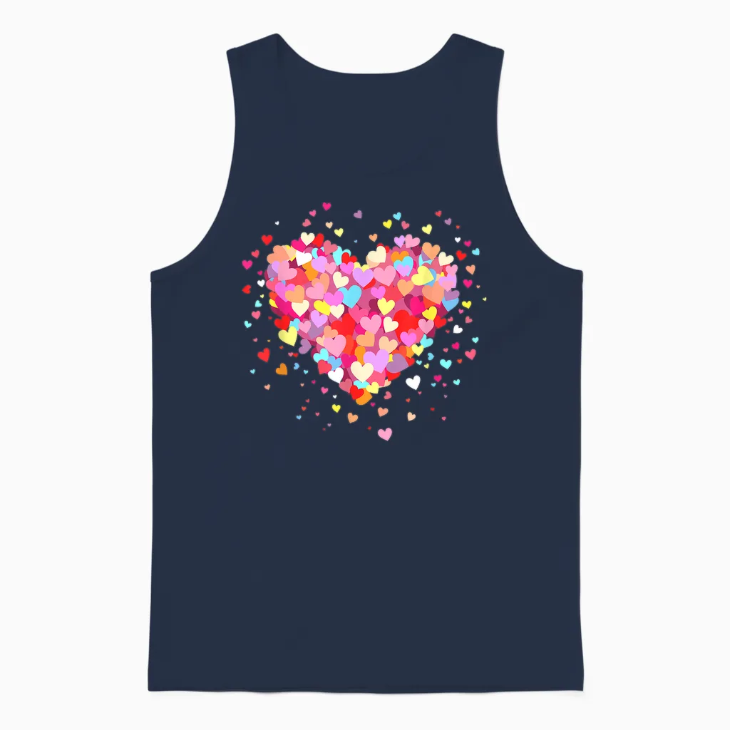 Heart Design Colourful Confetti Hearts Valentine's Day T-Shirt, Black Unisex Tank Top in Navy