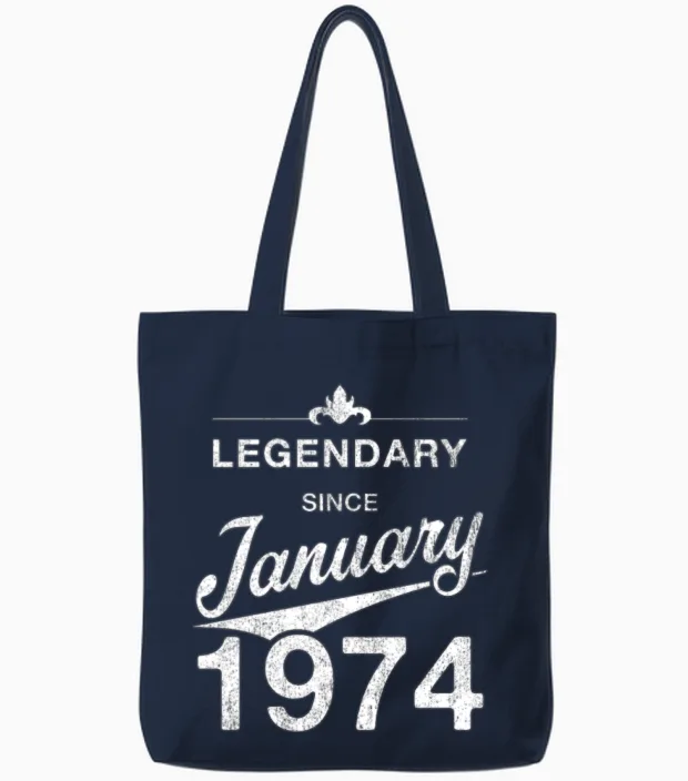 50th Birthday 50 Year Old Born January 1974 Gift Tote Bags in Navy