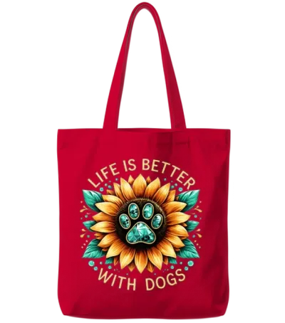 Dog Lover Life Is Better with Dogs Tote Bags - Red