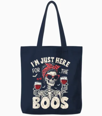 Women Halloween Funny I'm Just Here for the Boos Skeleton Tote Bags - Navy