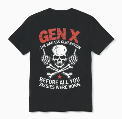 Gen X the Badass Generation Skull Major Unisex T-Shirt - Black