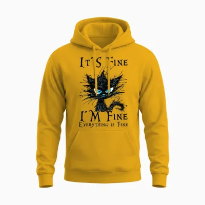 It S Fine Im Fine Everything Is Fine Funny Cat Saying T-Shirt, White Unisex Hoodie - Gold