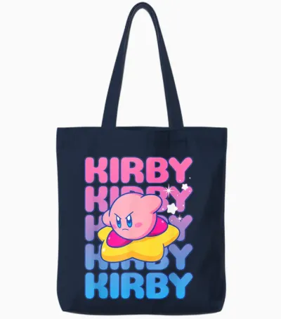 Kirby Nintendo Big Bubble Text Stack Tote Bags - Navy