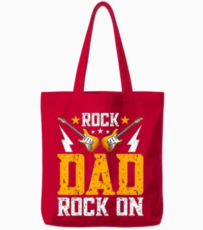 Rock Dad Rock on - Funny Rock Guitar Musician Dad Tote Bags - Red