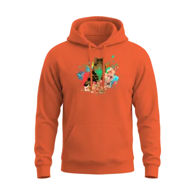 Vibrant Cat Unisex Hoodie - Orange