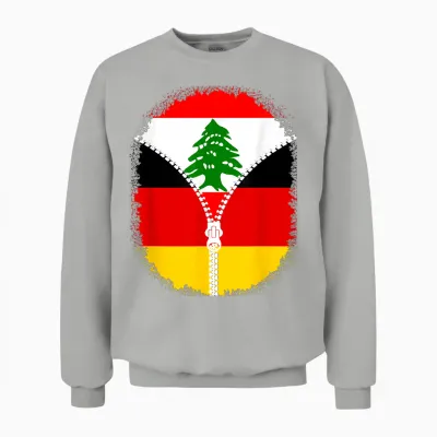 Libanon-Deutschland-Flagge, Libanesischer Deutscher Reißverschluss Unisex Sweatshirt - Ash