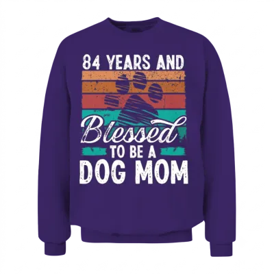 84 Year Old Dog Mom 84 Birthday Retro Dog Mother Unisex Sweatshirt - Purple