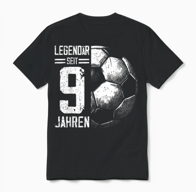 9th Birthday Retro Football Player 9 Years Boy Unisex T-Shirt in Black
