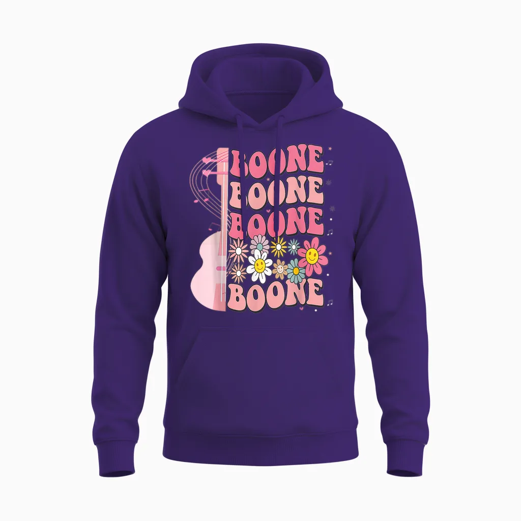 Girl Retro Boone Groovy Flower First Name Personalized 80's Unisex Hoodie in Purple