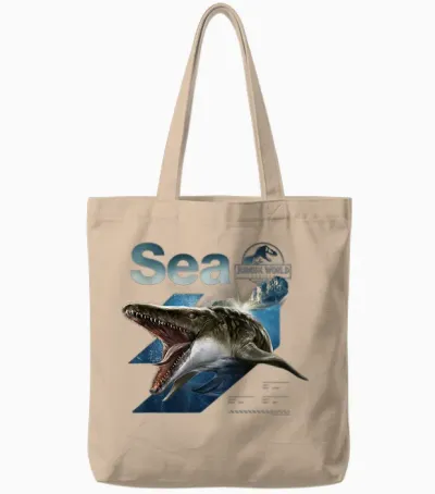 Jurassic World Rebirth Mosasaurus Sea Dinosaur T-Shirt, Black, S Tote Bags - Natural
