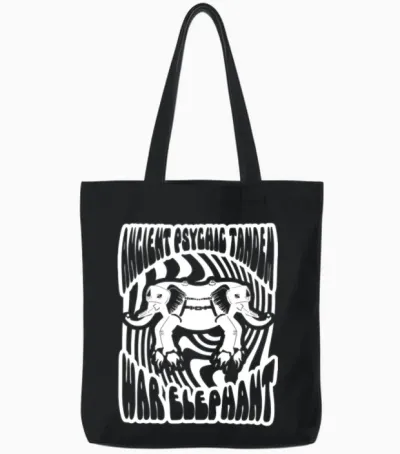 Ancient Psychic Tandem War Elephant Tote Bags - Black