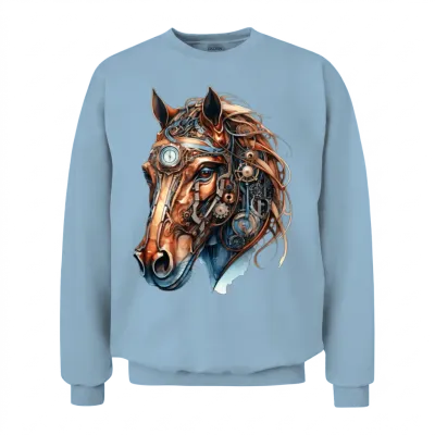 Steampunk Horse, Artistic Horse Graphic Unisex Sweatshirt - Light Blue
