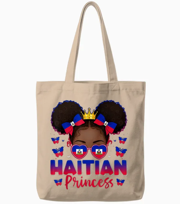 Haitian Princess Haiti Flag Afro Haitienne for Girls Tote Bags in Natural