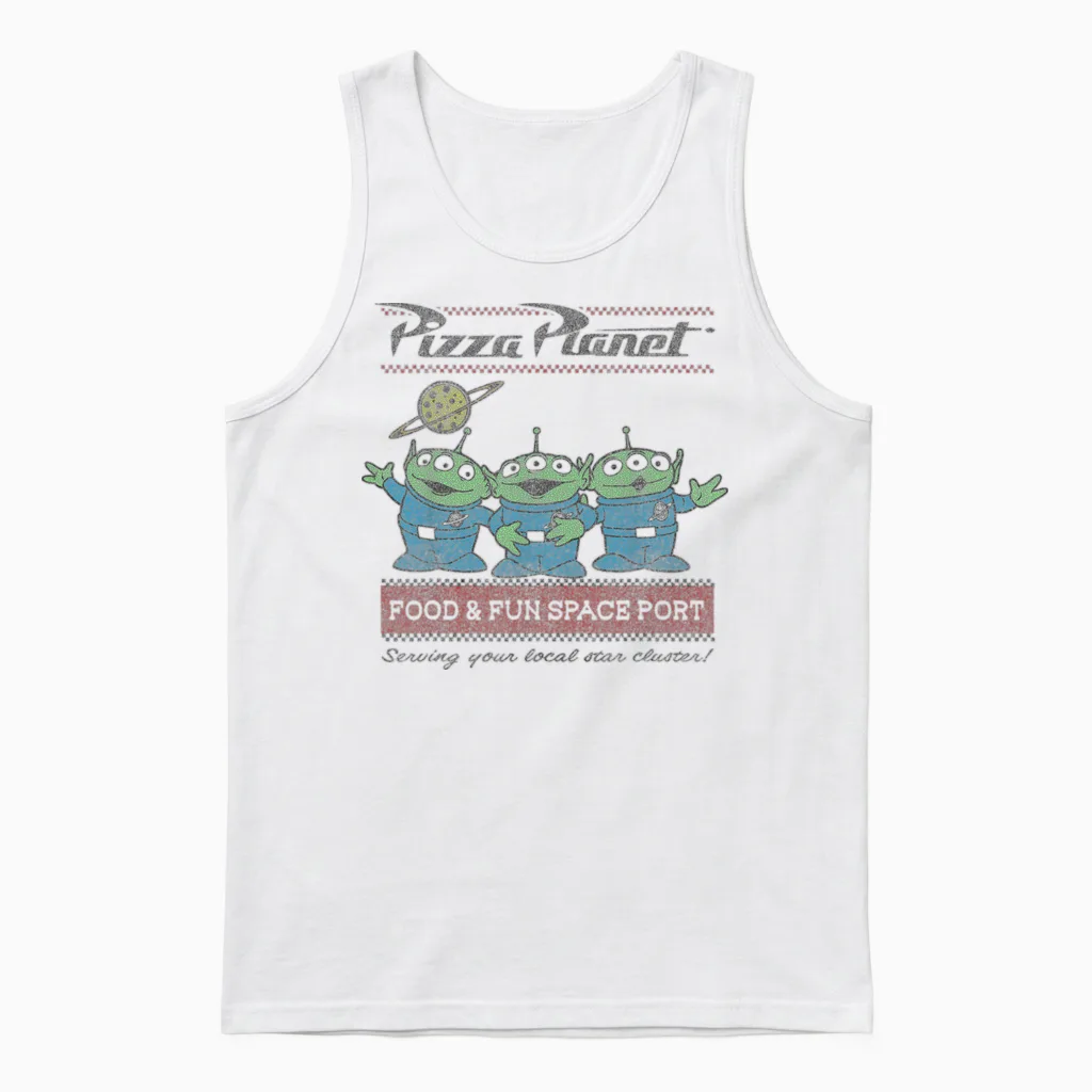Disney Pixar Toy Story Pizza Planet Aliens Unisex Tank Top in White