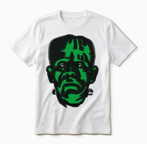 Universal Monsters Frankenstein Embroidery Design Unisex T-Shirt in White