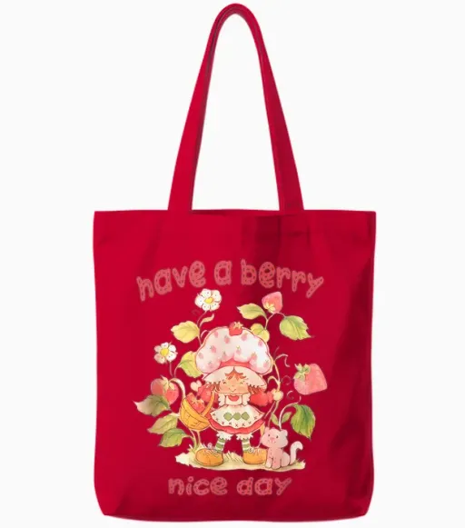 Happy Berry Day, Vintage Strawberry Cute Strawberry Tote Bags - Red