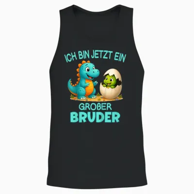 Children's T-Shirt with German Text "ich Bin Jetzt Ein Großer Bruder Dinosaur" Motif Unisex Tank Top - Black