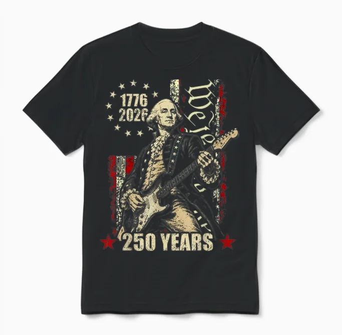 250 Years Still Rocking George Washington Playing Guitar Unisex T-Shirt in Black