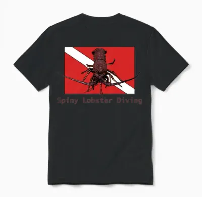 Spiny Lobster Diving with Red Diver Down Flag Urm Unisex T-Shirt - Black