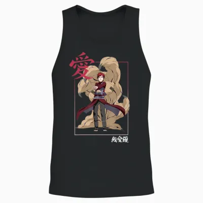 Naruto Shippuden Kanji Gaara T-Shirt Frame, Black Unisex Tank Top - Black